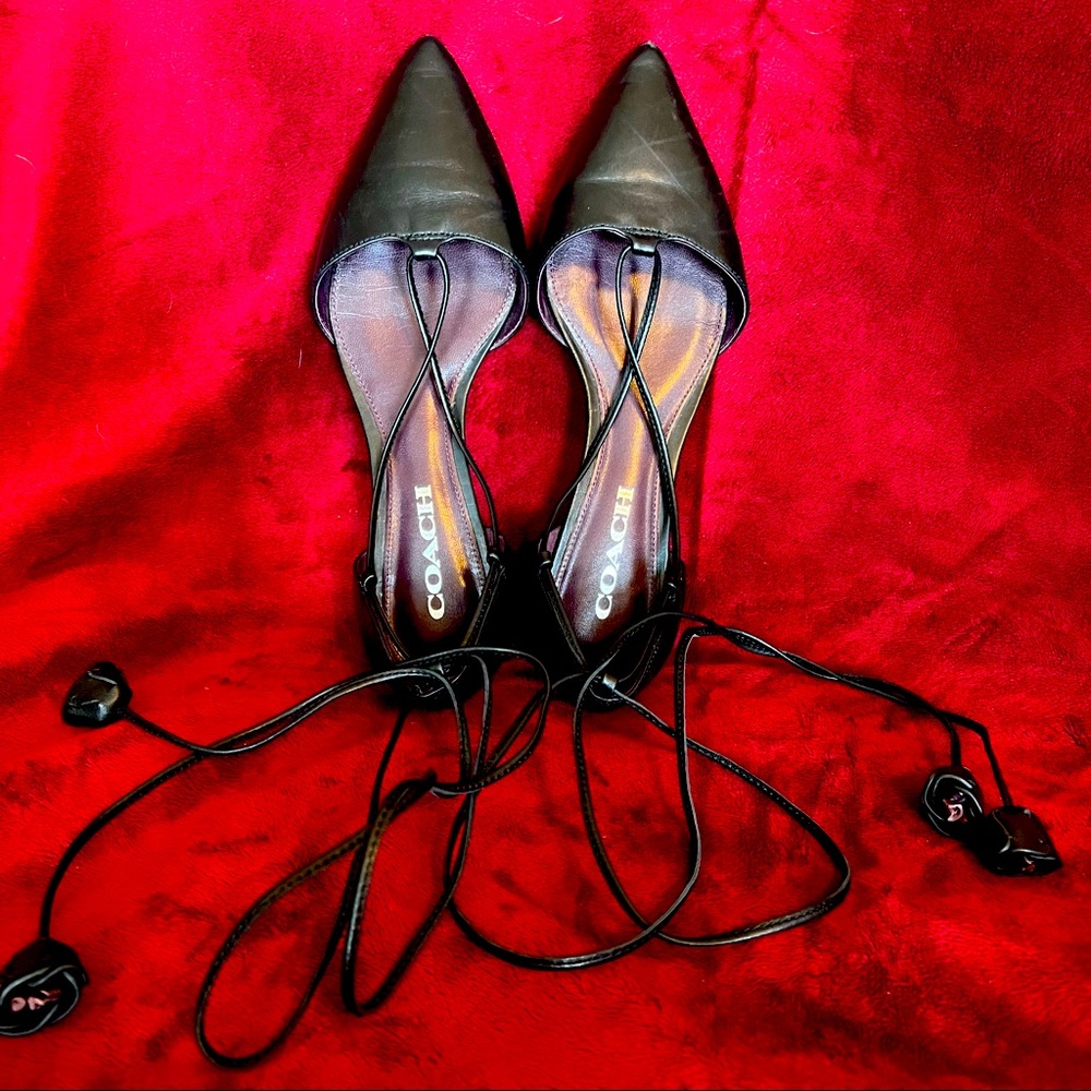 COACH Johnson Leather Soft Shine Lace-Up Ballet Flats - Size 7